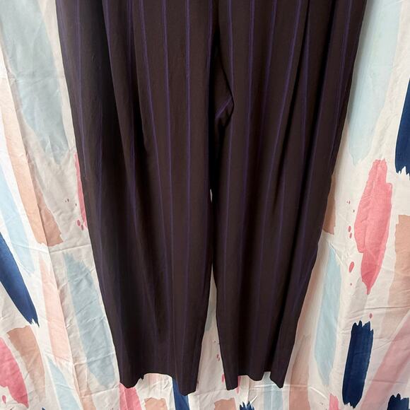 Vince Pleat-Front Wide-Leg Pants in Brown and Purple Stripes Size 14 - Picture 5 of 13